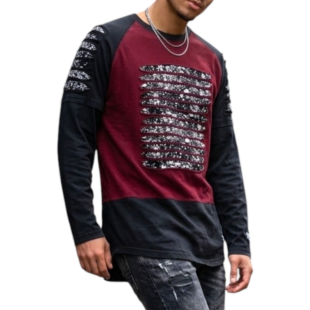 Vintage Phat Farm Slash Distressed Paint Splatter Long Sleeve Shredded Raglan M
